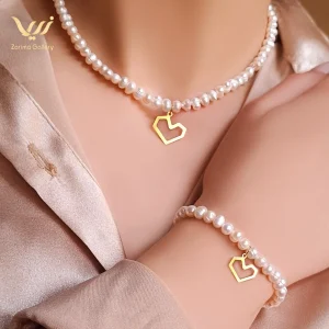 نیم ست طلا مروارید قلب